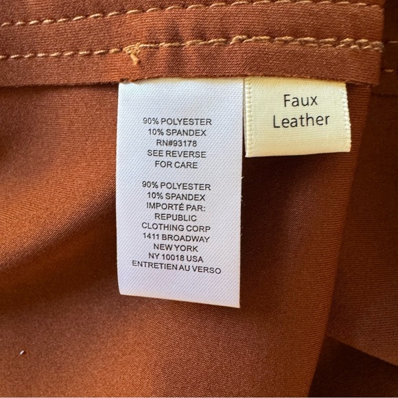 T Tahari Brown Amber Faux Leather Coat Open Front Long Belted Layering M - Picture 6 of 7